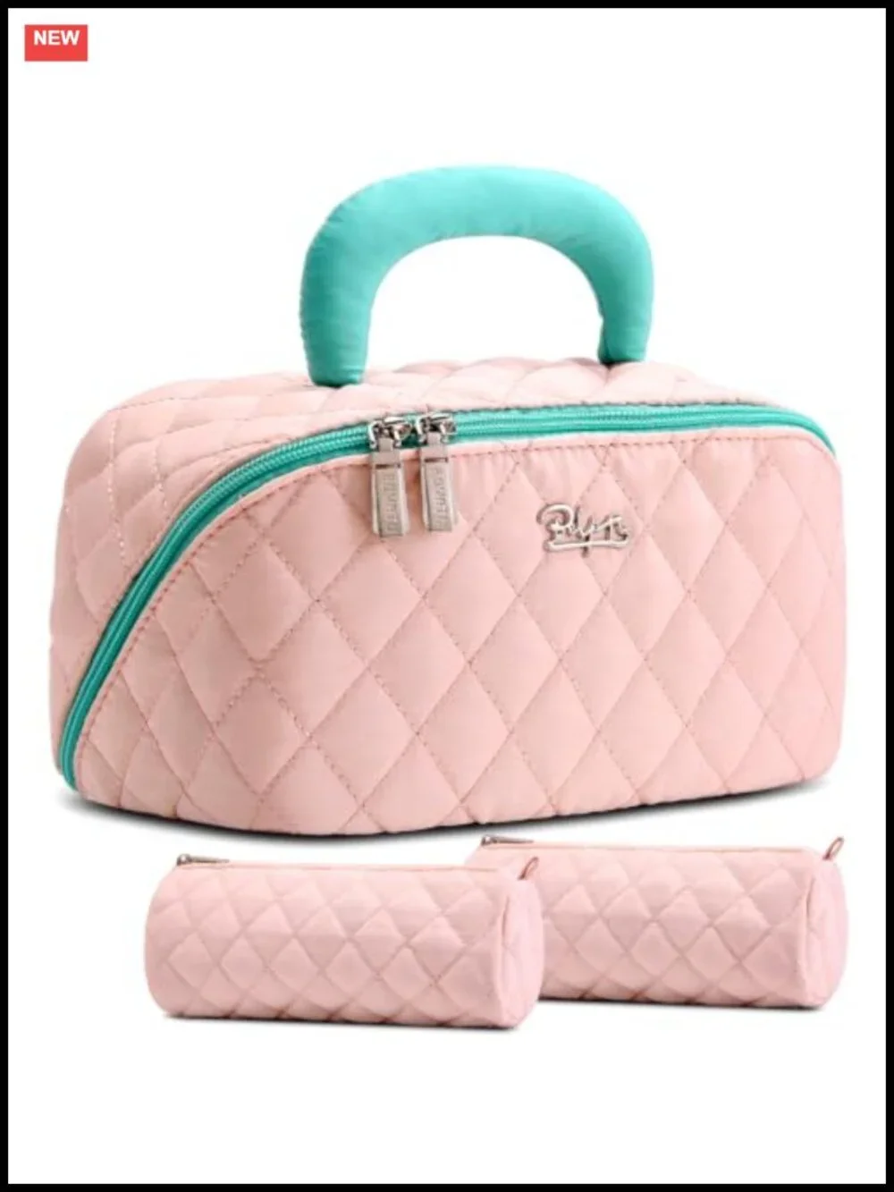 3-in-1 Quilted Puffer Makeup Bag, Waterproof Travel Cosmetic Organizer, 180°